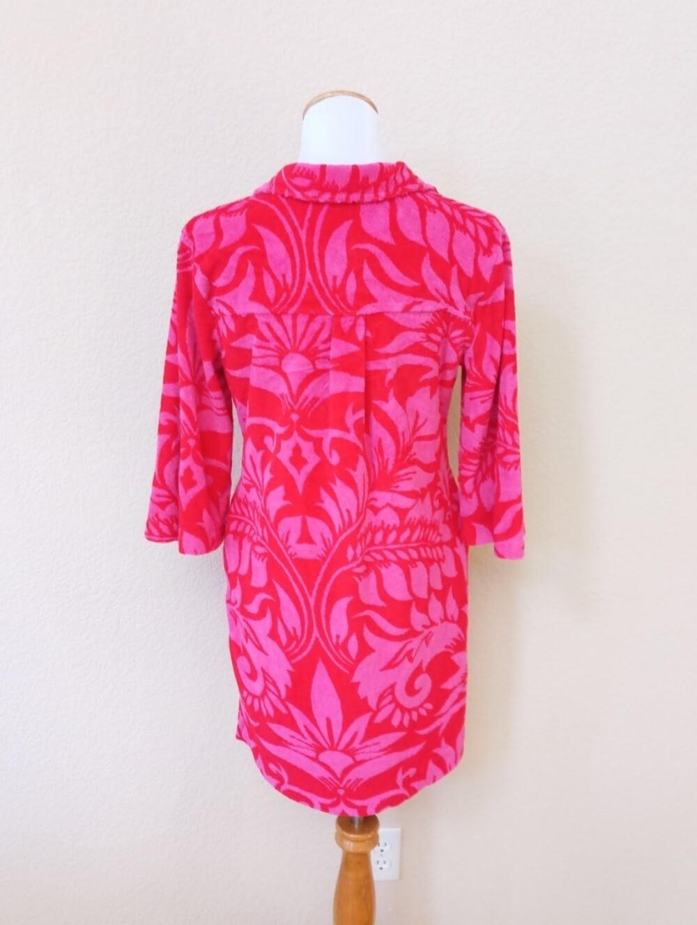 Boden pink and red plush Terrycloth Oriental print cover-up dress - Picture 7 of 10